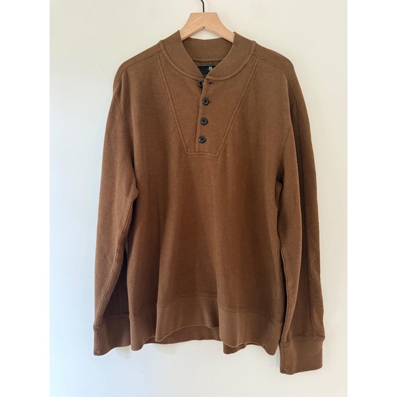NWT BR Banana Republic Men’s Henley Pullover Size L Brown Waffle Knit Utility - Picture 1 of 8